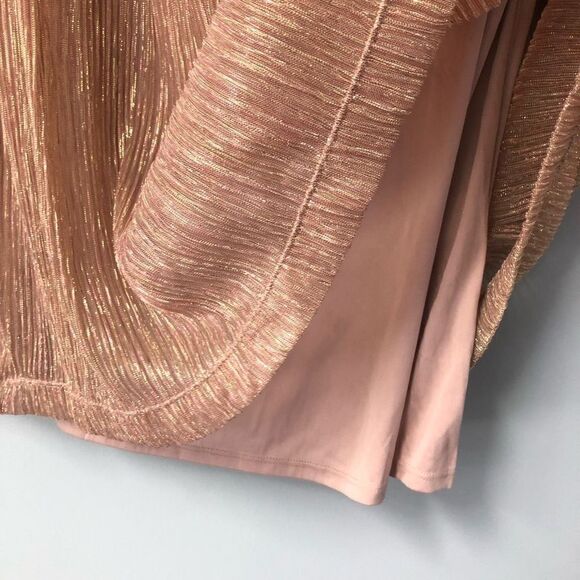 nine west party dress shift pleated mock neck pink and gold metallic size small - Picture 4 of 11